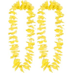 Boland Hawaii krans/slinger - 2x - Tropische kleuren geel - Bloemen hals slingers