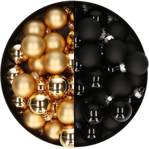 Mini kerstballen - 48x st - goud en zwart - 2,5 cm - glas - kerstversiering