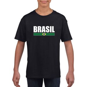 Zwart / wit Brazilie supporter t-shirt voor kinderen - Braziliaanse vlag shirts