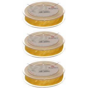 3x Hobby/decoratie goud organza sierlint 1,5 cm/15 mm x 10 meter - Cadeaulint satijnlint/ribbon - Gouden linten