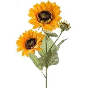 4x Zonnebloemen nep/namaak kunstbloemen - set van 4x takken van 62 cm met 3 bloemen geel