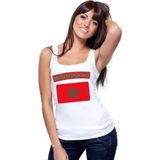 Marokko singlet shirt/ tanktop met Marokaanse vlag wit dames