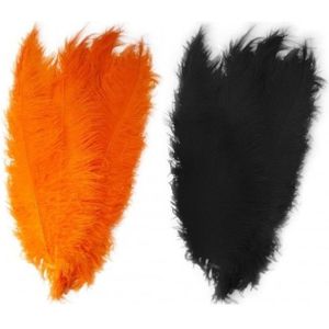 4x stuks grote veer/veren/struisvogelveren 2x oranje en 2x zwart van 50 cm - Decoratie sierveren