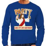 Grote maten foute Kersttrui / sweater - Party Jezus - blauw voor heren - kerstkleding / kerst outfit