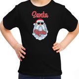 Bellatio Decorations kerst t-shirt voor kinderen - Kerstman - Santa Rocks - zwart - Kerstdiner