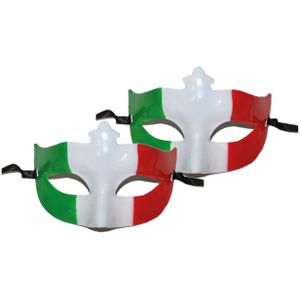 2x stuks supporters oogmaskers rood/groen/wit Italie - Italiaanse feestartikelen accessoires - landen thema