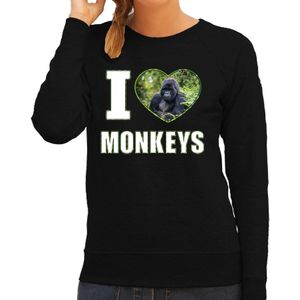 I love monkeys trui met dieren foto van een Gorilla aap zwart voor dames - cadeau sweater apen liefhebber
