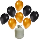 30x Helium ballonnen 27 cm zwart/goud + helium tank/cilinder - Oud &amp; Nieuw - Thema versiering