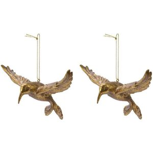 2x Kerstboomhangers gouden kolibrie vogels/vogeltjes 13 cm kerstversiering - Gouden kerstversiering/boomversiering