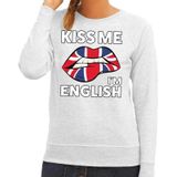 Kiss me I am English sweater grijs dames - feest trui dames - Engeland kleding