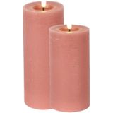 Countryfield LED kaarsen/stompkaarsen set - 2x st- roze - H12,5 en H15 cm