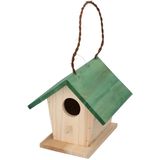 Houten vogelhuisje/nestkastje met groen dak 17 cm - Vogelhuisjes tuindecoraties -  Afmeting: ca. 17 x 16 x 15 cm