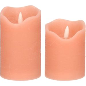Stern Fabrik LED kaarsen/stompkaarsen - set 2x st - roze - H10 en H12,5 cm