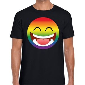 emoticon/emoticon lachend in regenboog kleuren - gaypride t-shirt zwart voor heren -  Gay pride