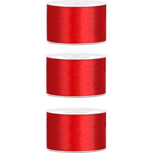 3x Hobby/decoratie rood satijnen sierlinten 3,8 cm/38 mm x 25 meter - Cadeaulint satijnlint/ribbon - Rode linten - Hobbymateriaal benodigdheden - Verpakkingsmaterialen