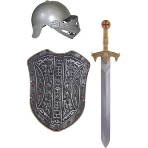 Ridder verkleed set helm zwaard en schild - Carnaval/ridders thema feest verkleed acessoires