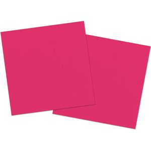 Servetten van papier 33 x 33 cm in het fuchsia roze - Uni kleuren thema voor verjaardag of feestje - Inhoud: 80x stuks