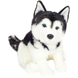 Hermann Teddy Knuffeldier hond Husky - zachte pluche - premium kwaliteit knuffels - grijs/wit - 30 cm