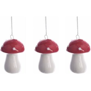 4x stuks kerstboomversiering rode/witte paddenstoelen 4 cm type 1 - Kerstboomdecoraties - Kerstdecoratie