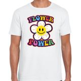 Toppers Jaren 60 Flower Power verkleed shirt wit met emoticon bloem heren - Sixties/jaren 60 kleding