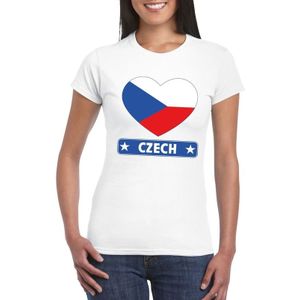 Tsjechie t-shirt met Tsjechische vlag in hart wit dames