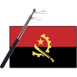 Landen vlag Angola - 90 x 150 cm - met compacte draagbare telescoop vlaggenstok - zwaaivlaggen