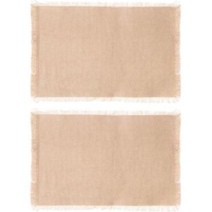 Secret de Gourmet placemats Kenya - 8x - beige - 45 x 30 cm - katoen - met franjes