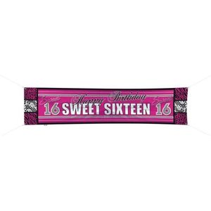 Sweet 16 verjaardag thema spandoek - roze/zwart - 180 x 40cm - 16e verjaardag versiering