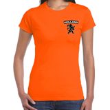 Oranje supporter t-shirt voor dames - Holland zwarte leeuw op borst - Nederland supporter - EK/ WK shirt / outfit