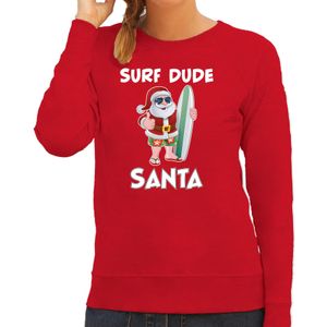 Surf dude Santa fun Kerstsweater / kersttrui rood voor dames - Kerstkleding / Christmas outfit