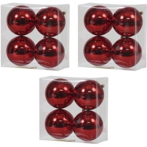 12x Rode kunststof kerstballen 12 cm - Glans - Onbreekbare plastic kerstballen - Kerstboomversiering Rood