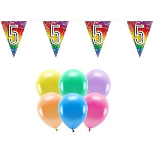 Boland Party 5e jaar verjaardag feestartikelen versiering - 100x ballonnen/2x leeftijd vlaggetjes