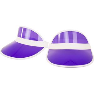 Verkleed zonneklep/sunvisor - 2x - voor volwassenen - paars/wit - Carnaval hoed