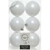 Decoris kerstballen - 6x st - wit - 8 cm - kunststof - kerstversiering