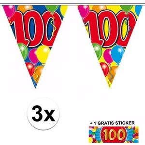 3x vlaggenlijn 100 jaar met gratis sticker