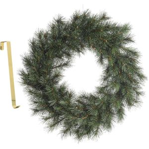 Kerstkrans - groen - 60 cm- kunststof - incl. messing deurhanger