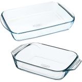 2x Glazen ovenschaal 1,4 liter 26 x 17 x 5,5 cm en 2,6 liter 35 x 23 x 5 cm - Ovenschotel schalen â Bakvorm