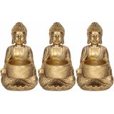 3x Zittende Boeddha waxinelichthouder goud 14 cm - Woondecoratie/woonaccessoires - Decoratiebeeldjes - Waxinelicht/kaars/theelicht houders - Boeddhabeelden voor in huis