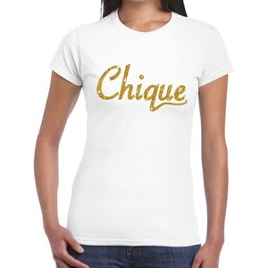 Chique goud glitter tekst t-shirt wit voor dames