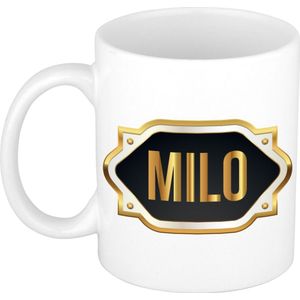 Milo naam cadeau mok / beker met gouden embleem - kado verjaardag/ vaderdag/ pensioen/ geslaagd/ bedankt