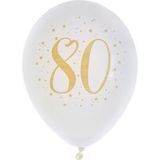 Santex verjaardag leeftijd ballonnen 80 jaar - 24x stuks - wit/goud - 23 cm - Feestartikelen