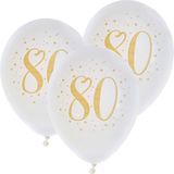 Santex verjaardag leeftijd ballonnen 80 jaar - 24x stuks - wit/goud - 23 cm - Feestartikelen