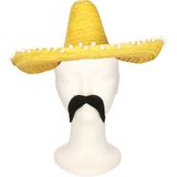 Carnaval verkleed set Gringo - Mexicaanse sombrero hoed - geel - met Western thema plaksnor geel