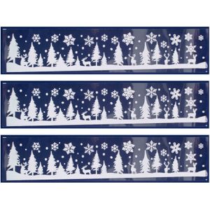 4x stuks velletjes kerst  raamstickers sneeuw landschap 58,5 cm - Raamversiering/raamdecoratie stickers kerstversiering