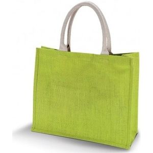 Jute lime groene shopper/boodschappen tas 42 cm - Stevige boodschappentassen/shopper bag