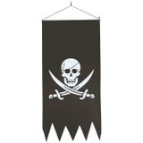 3x Zwarte piraten vlag met doodskop 86 cm - Piraten vlaggen - Piraat thema versiering horror/Halloween/Carnaval