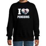 I love penguins sweater met dieren foto van een pinguin zwart voor kinderen - cadeau trui pinguins liefhebber - kinderkleding / kleding