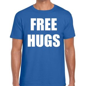 Free hugs tekst t-shirt blauw heren