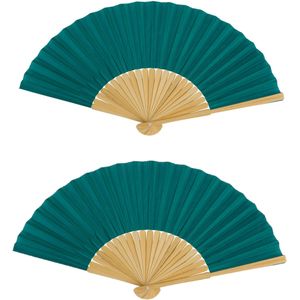 Spaanse handwaaier - 4x - pastelkleuren - smaragd groen - bamboe/papier - 21 cm