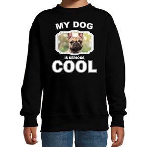 Franse bulldog honden trui / sweater my dog is serious cool zwart - kinderen - Franse bulldogs liefhebber cadeau sweaters - kinderkleding / kleding
